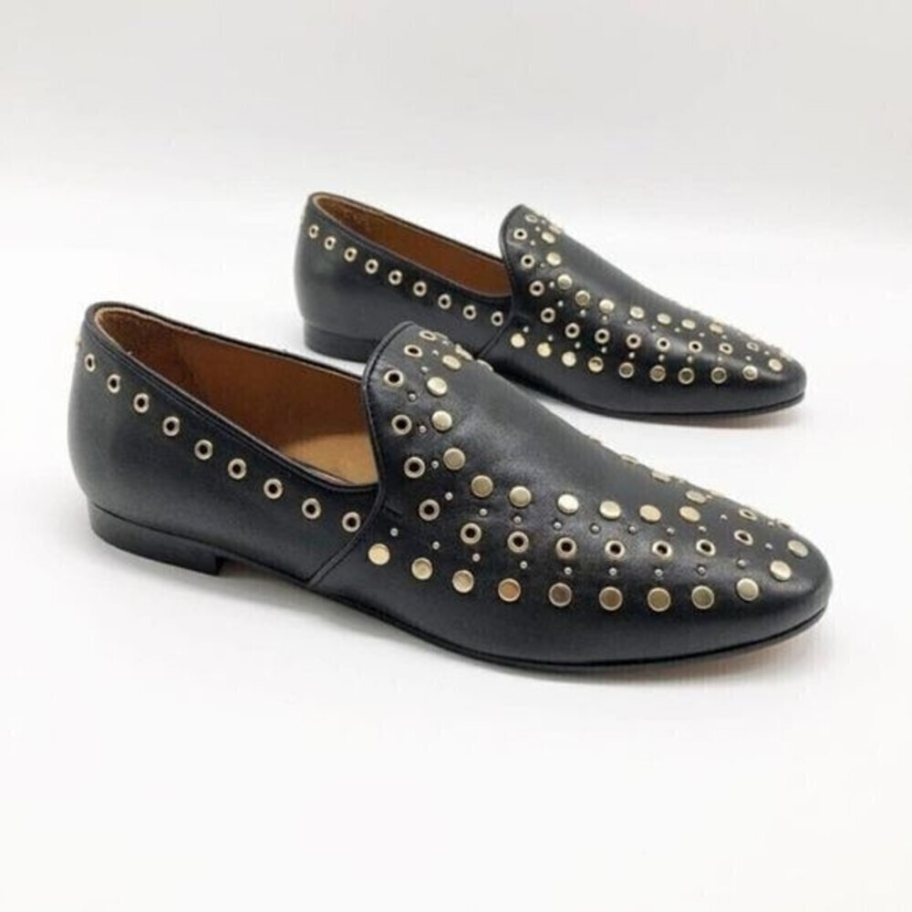 SANDRO Bary Black Leather Studded Loafers 